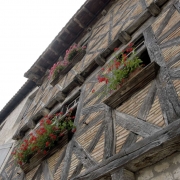 Detail van een vakwerkhuis in Lauzerte in Frankrijk