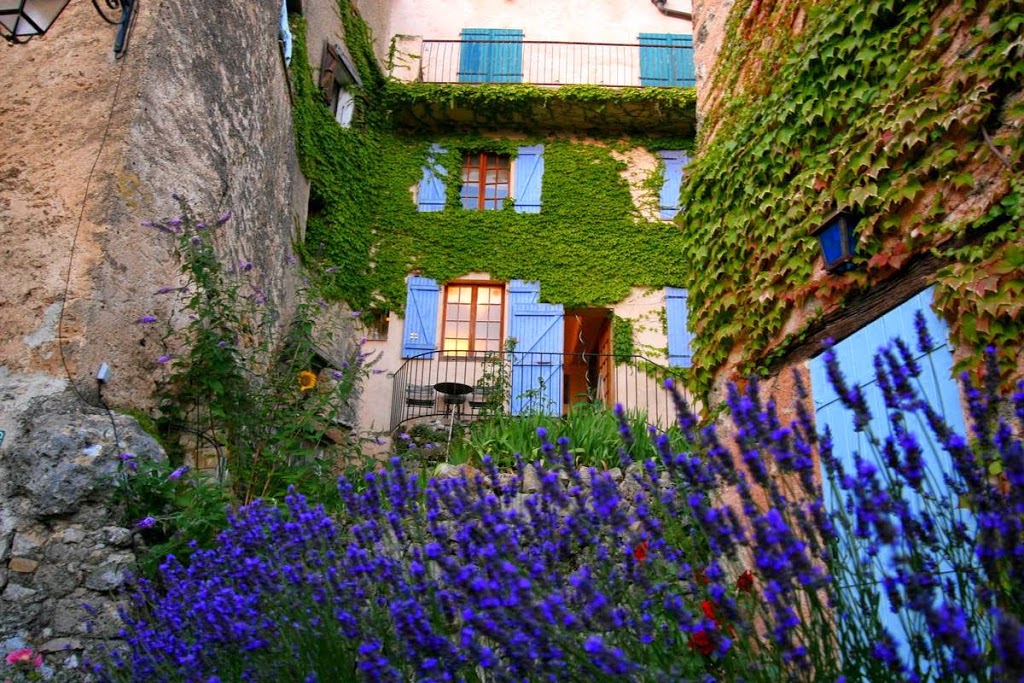 Huis met lavendel in het dorpje Tourtour in Frankrijk